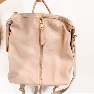 Tan Vegan Leather Backpack / Crossbody Bag